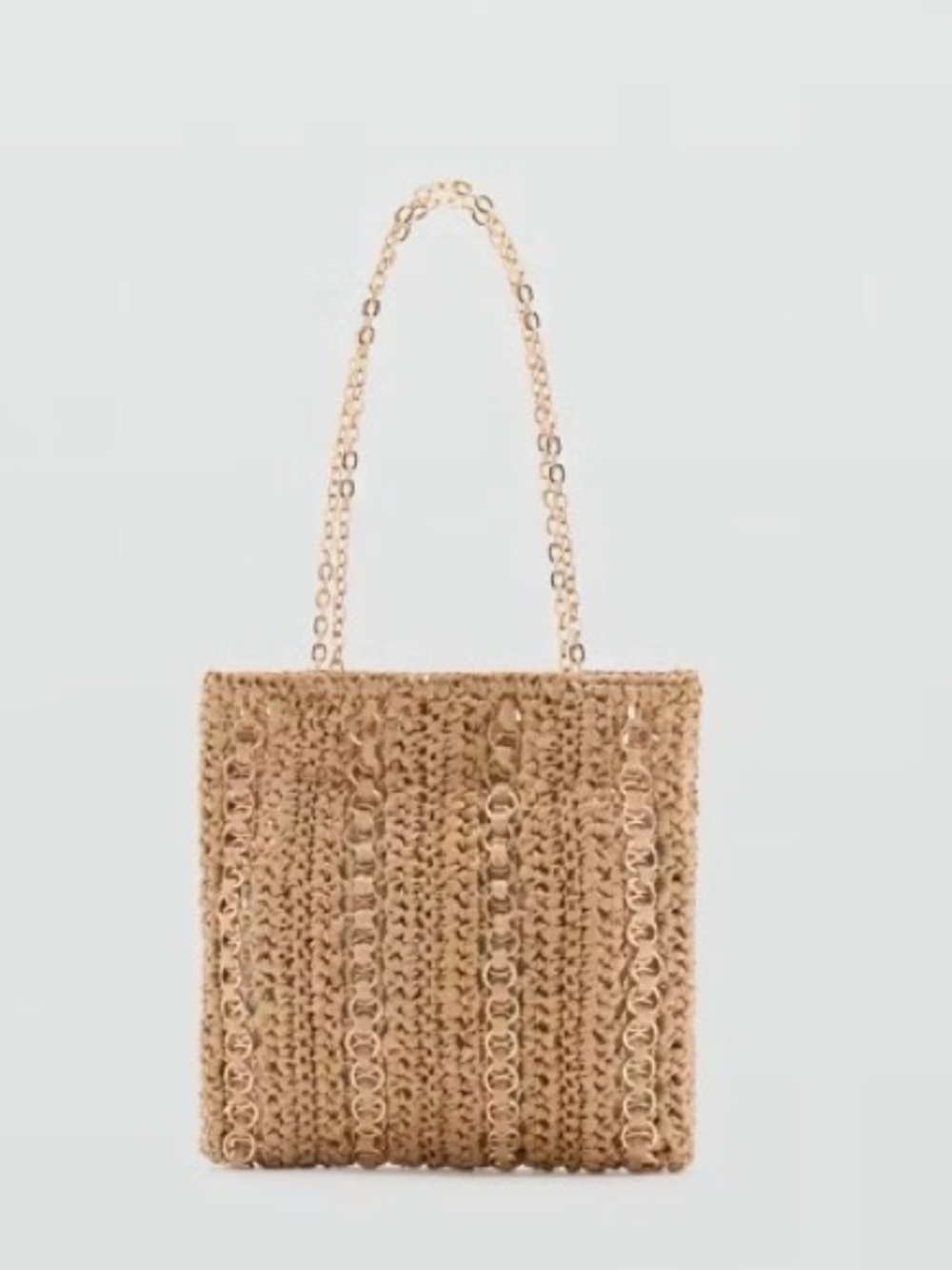 Mango Beige Woven Tote with Gold Chain Straps
